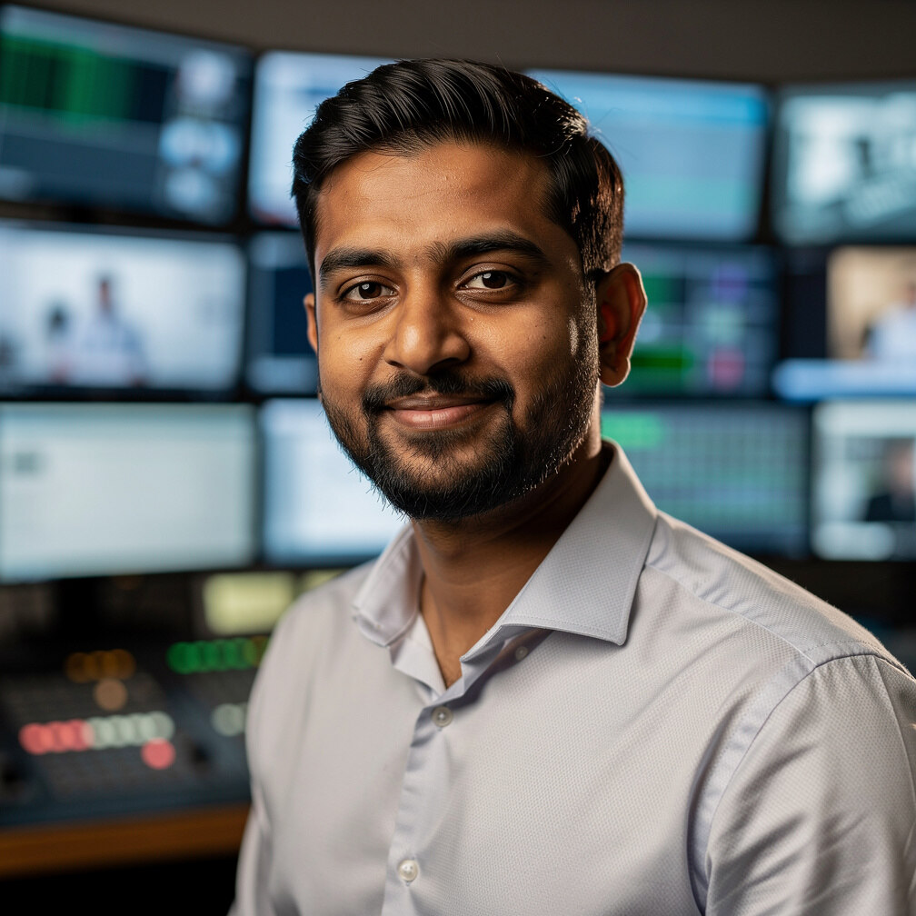 Portrait of a man working as a live broadcast engineer
